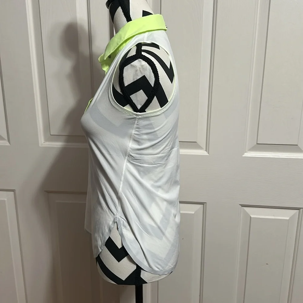 IVIVVA Lululemon Athletica White and Yellow Fitted Sleeveless Polo Tank